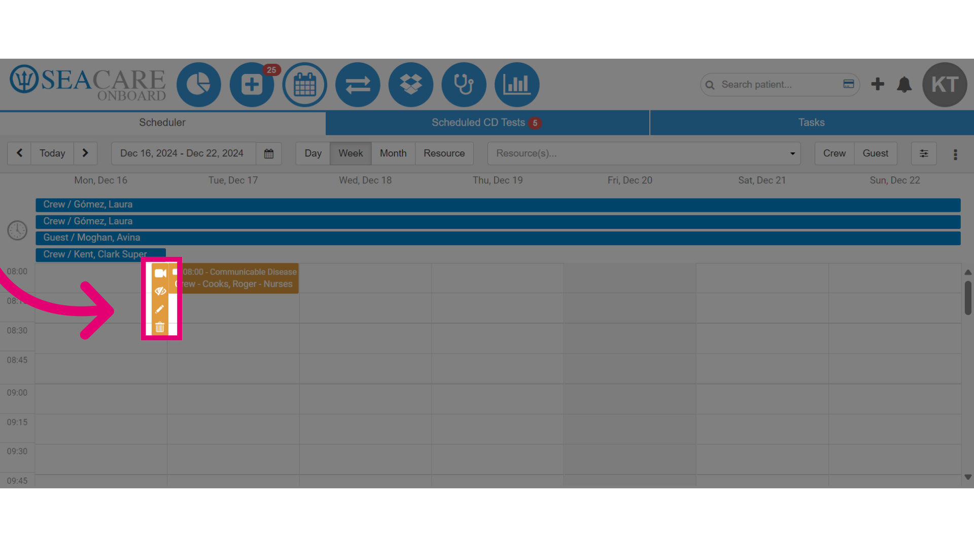 Expand the appointment menu options