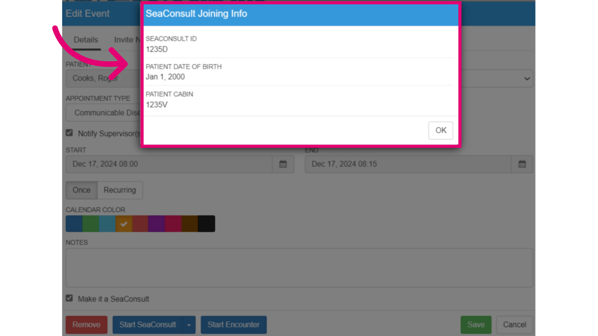 Copy and share the joining information with the patient.