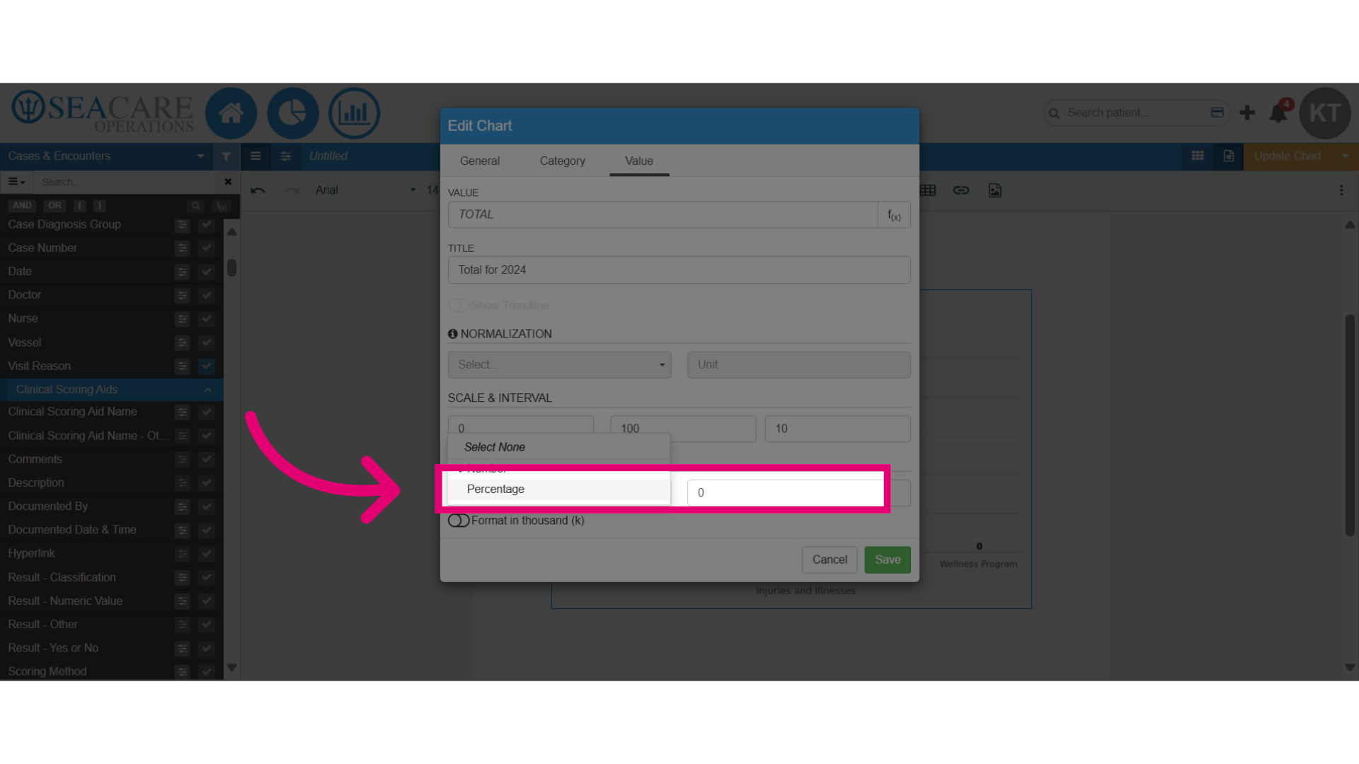 Choose the 'Format' for the numerical value
