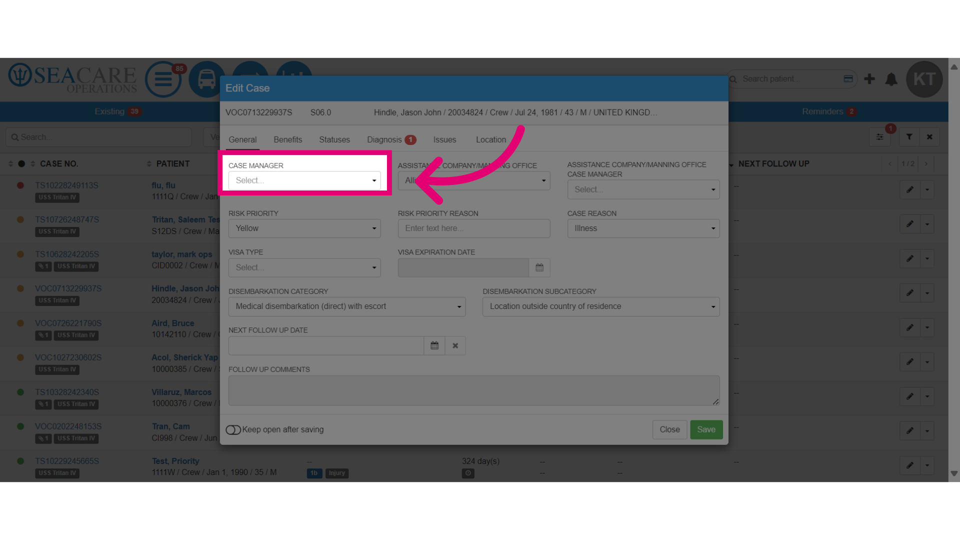 Select a 'Case Manager'