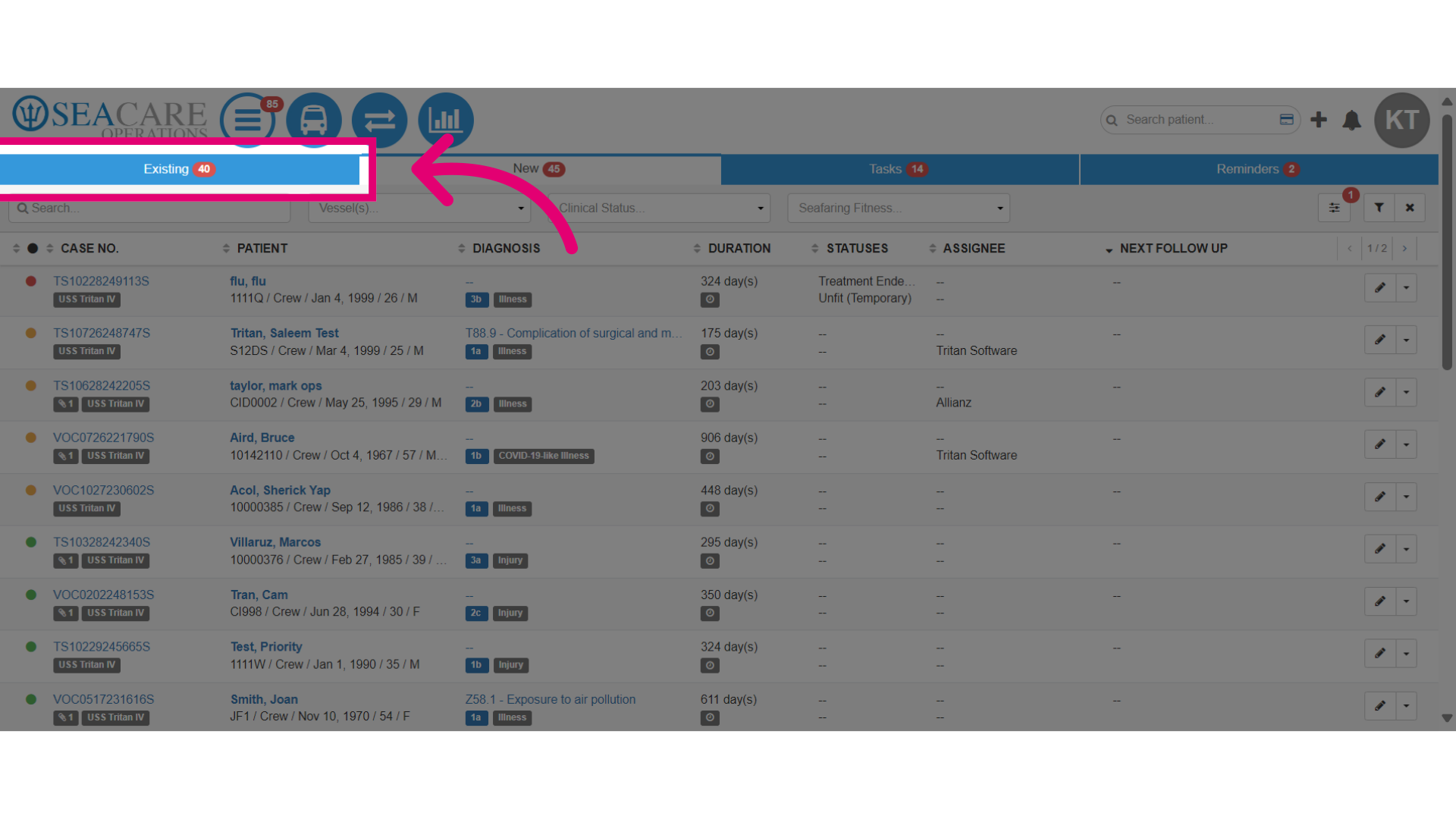 Go to the 'Existing' tab to view the assigned case