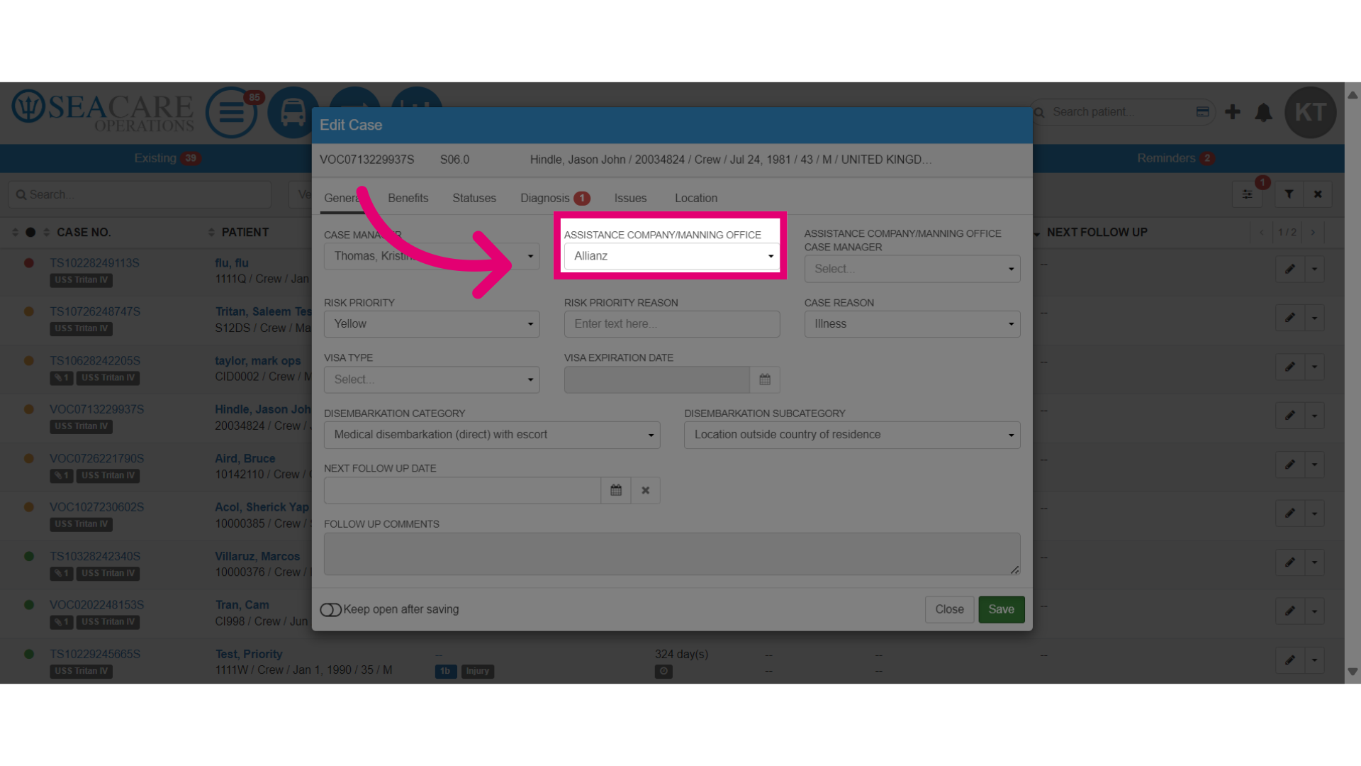 Select an 'Assistance Company or Manning Office'