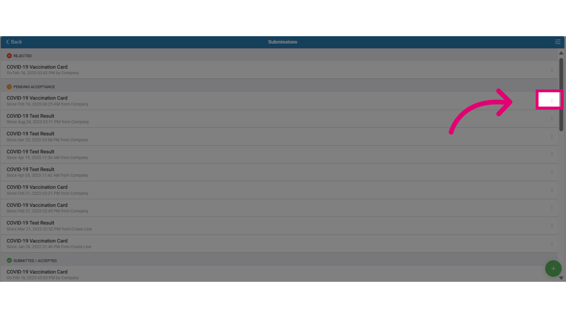Select the document Actions button