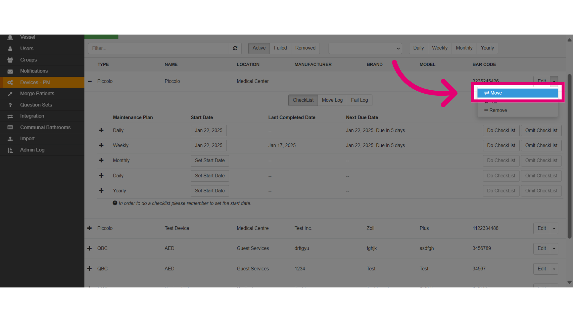Move the location of the device
