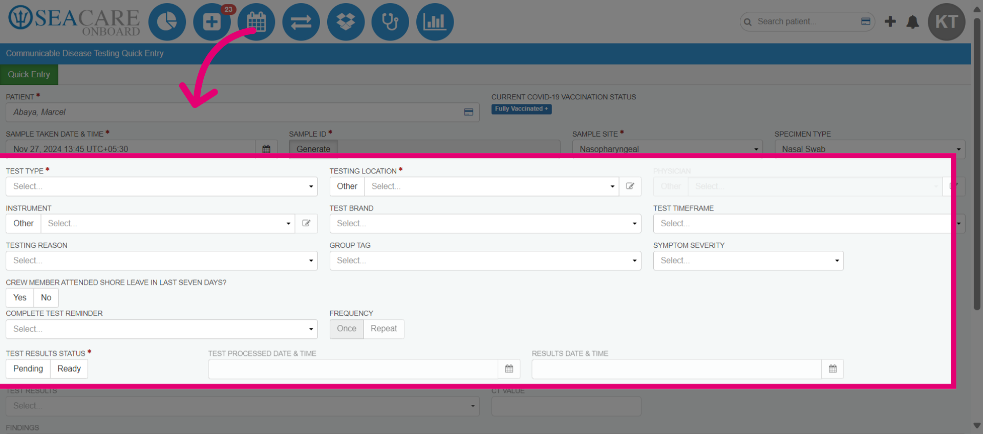Add Instrument, Test Brand, Timeframe and Reason