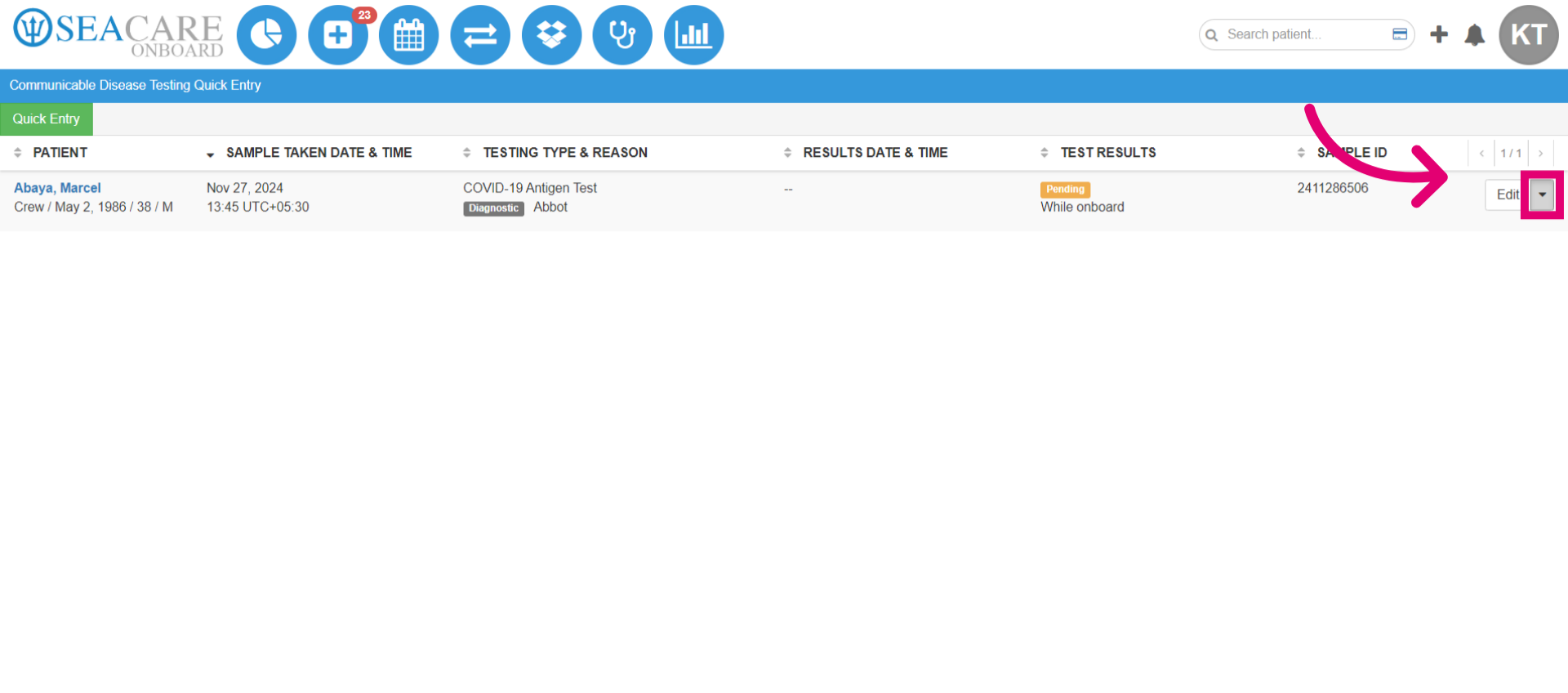 Click dropdown for more actions