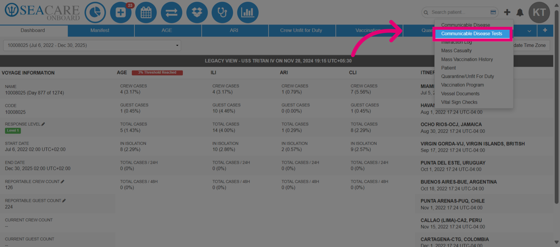 Select 'Communicable Disease Tests'