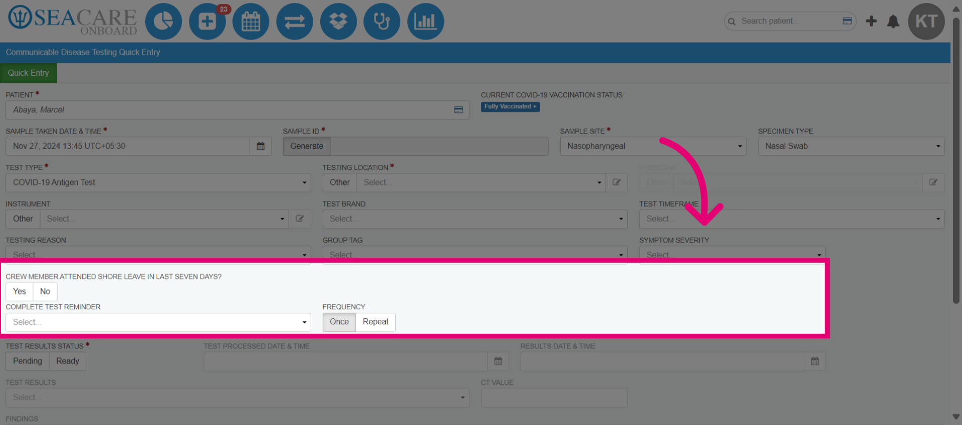 Click Test Result Status