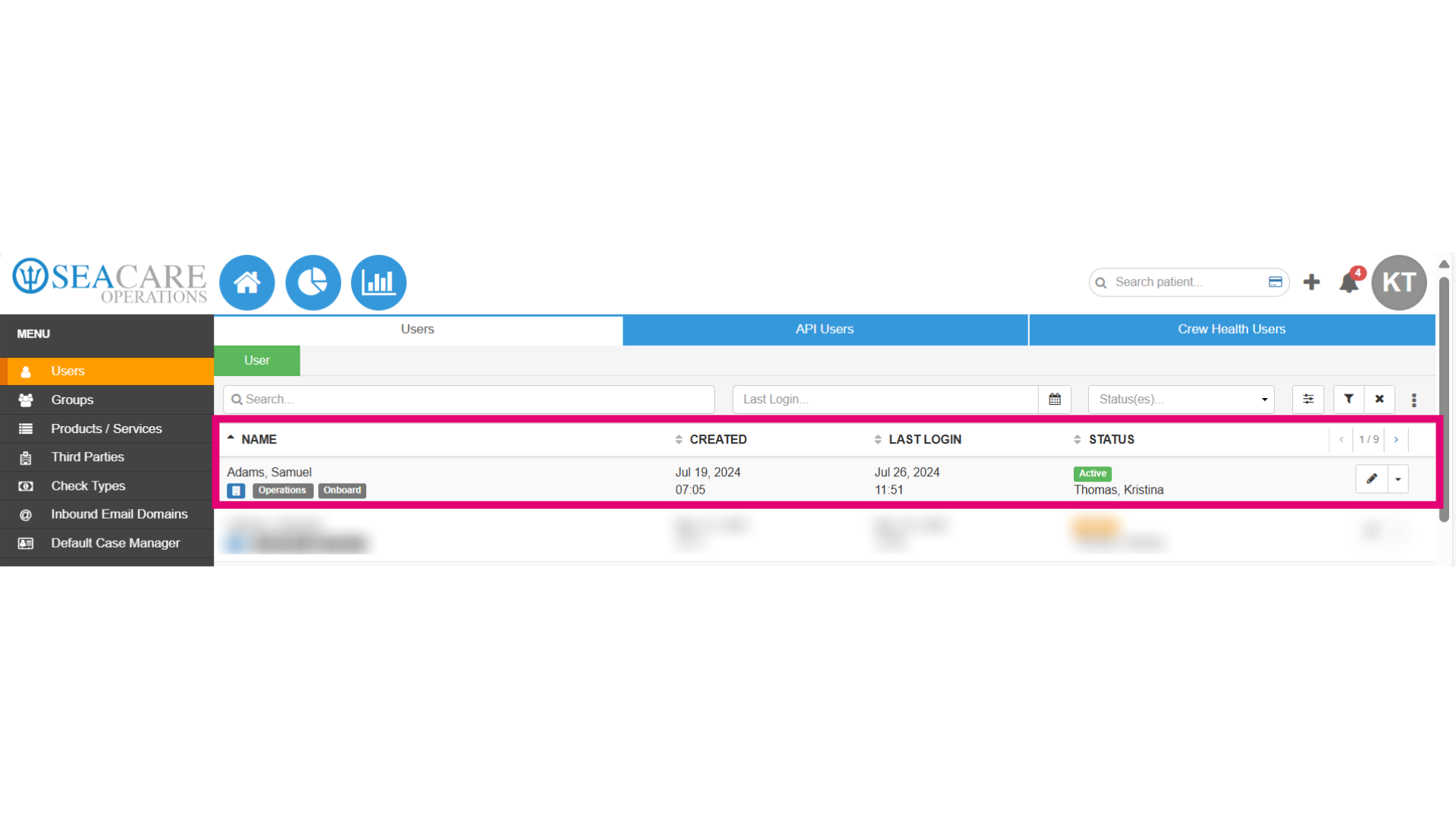 View the user within the list of users