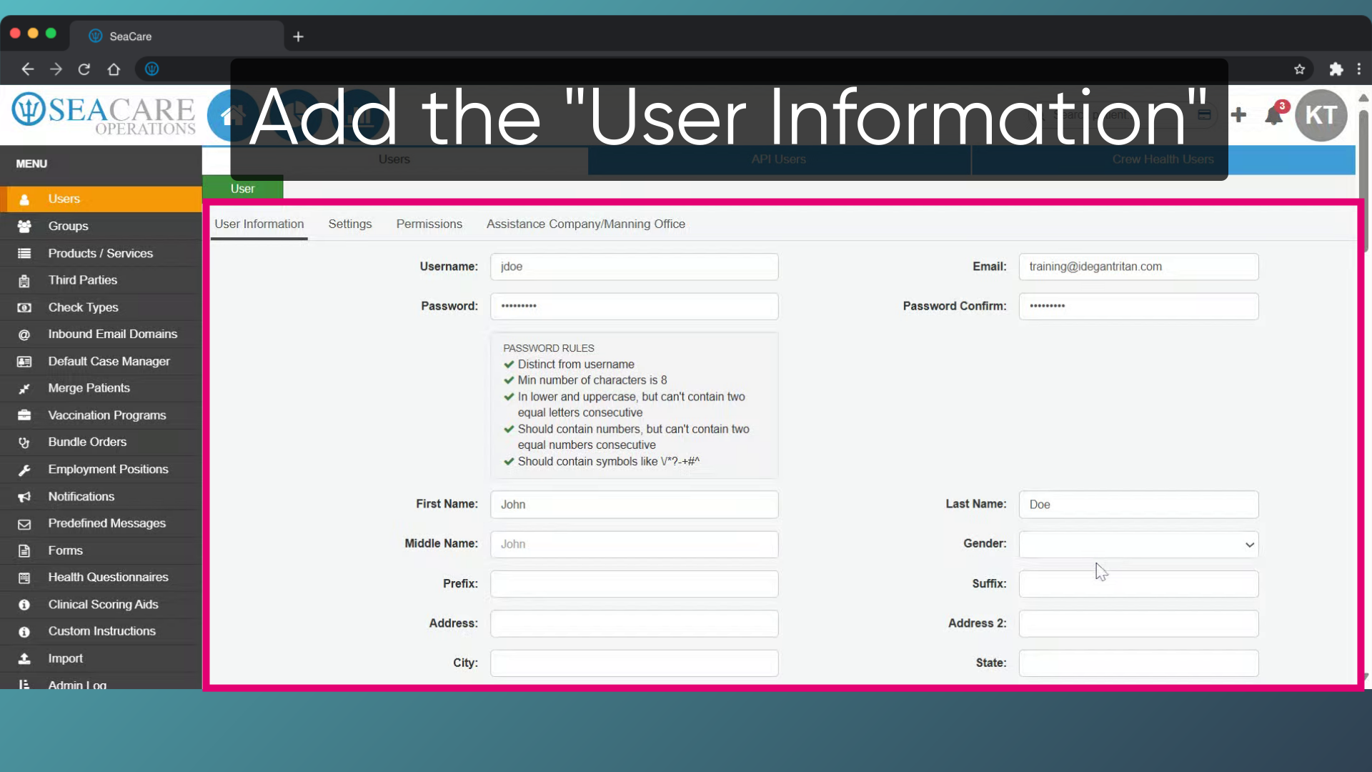 Add the 'User Information'