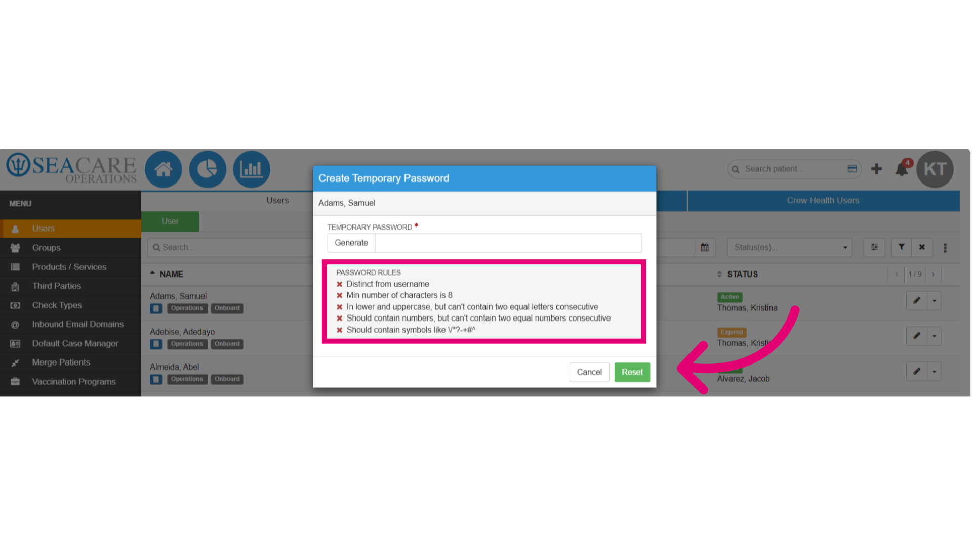 Resetting the Password