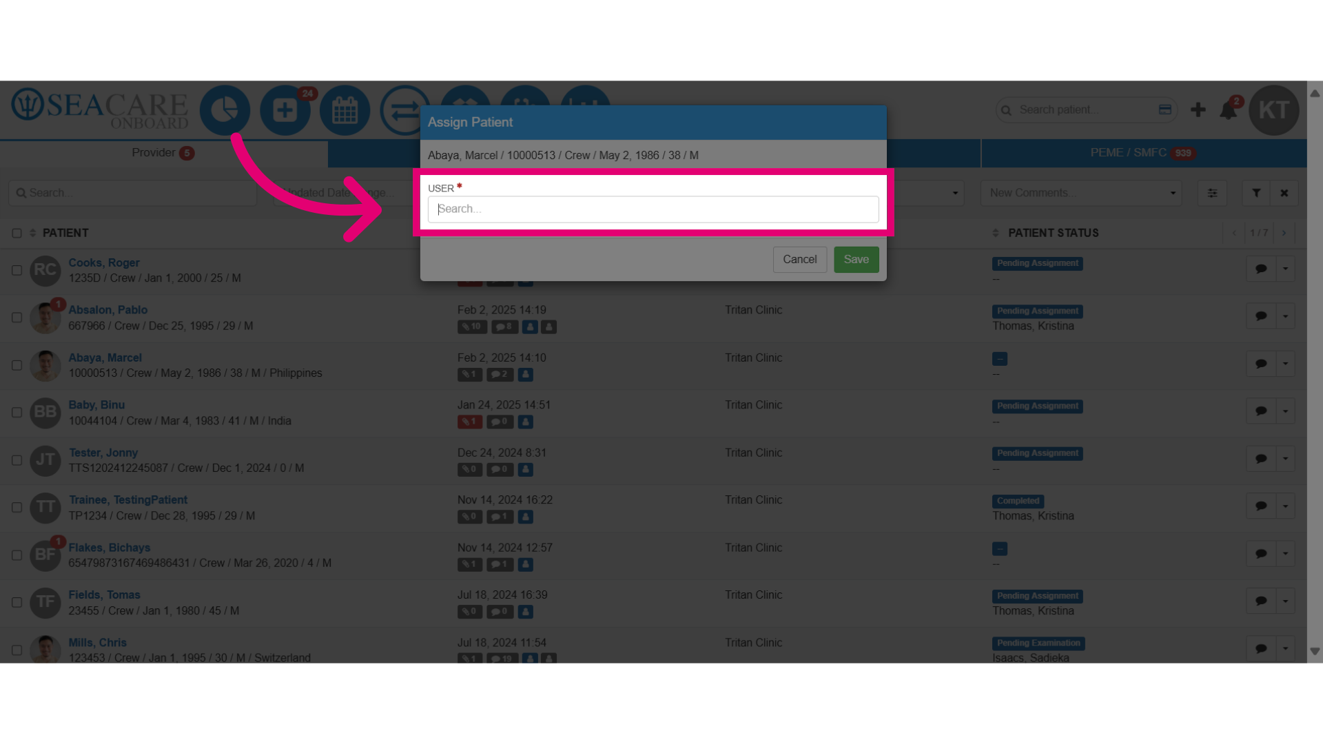 Enter the user name in 'Search'