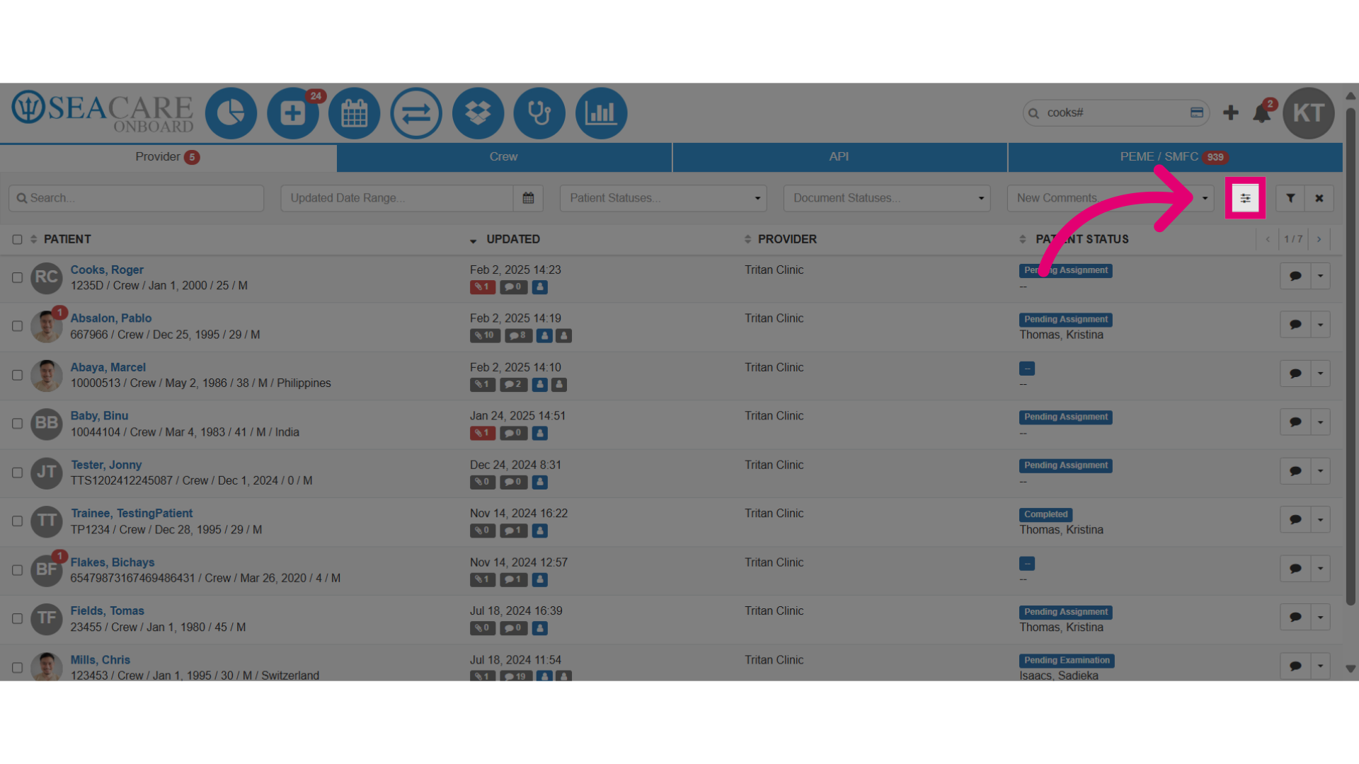 Select Additional filters to view assigned patients