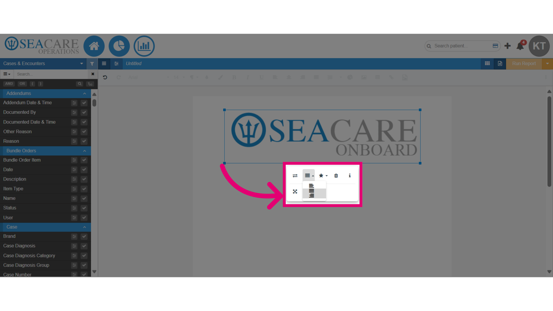 Choose alignment on the document