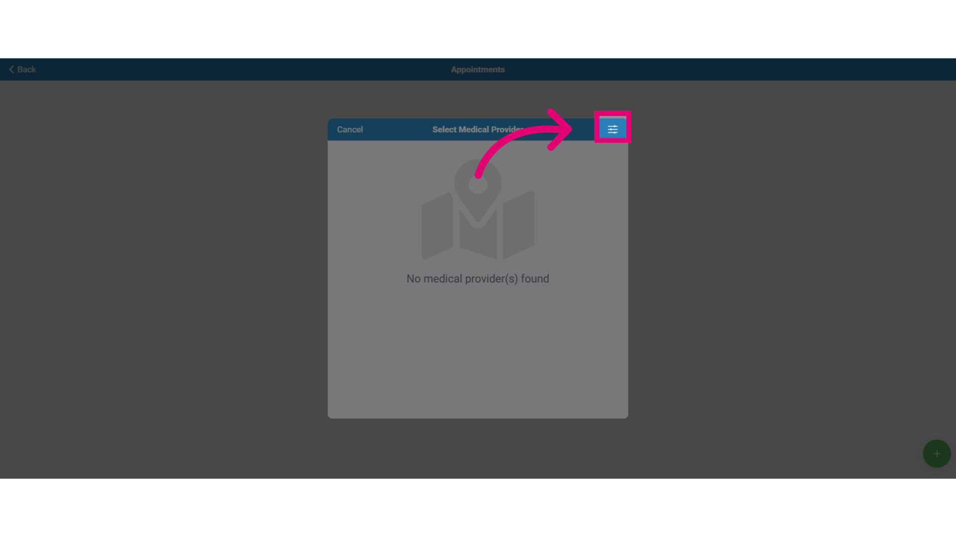Select the filer button to search providers by location
