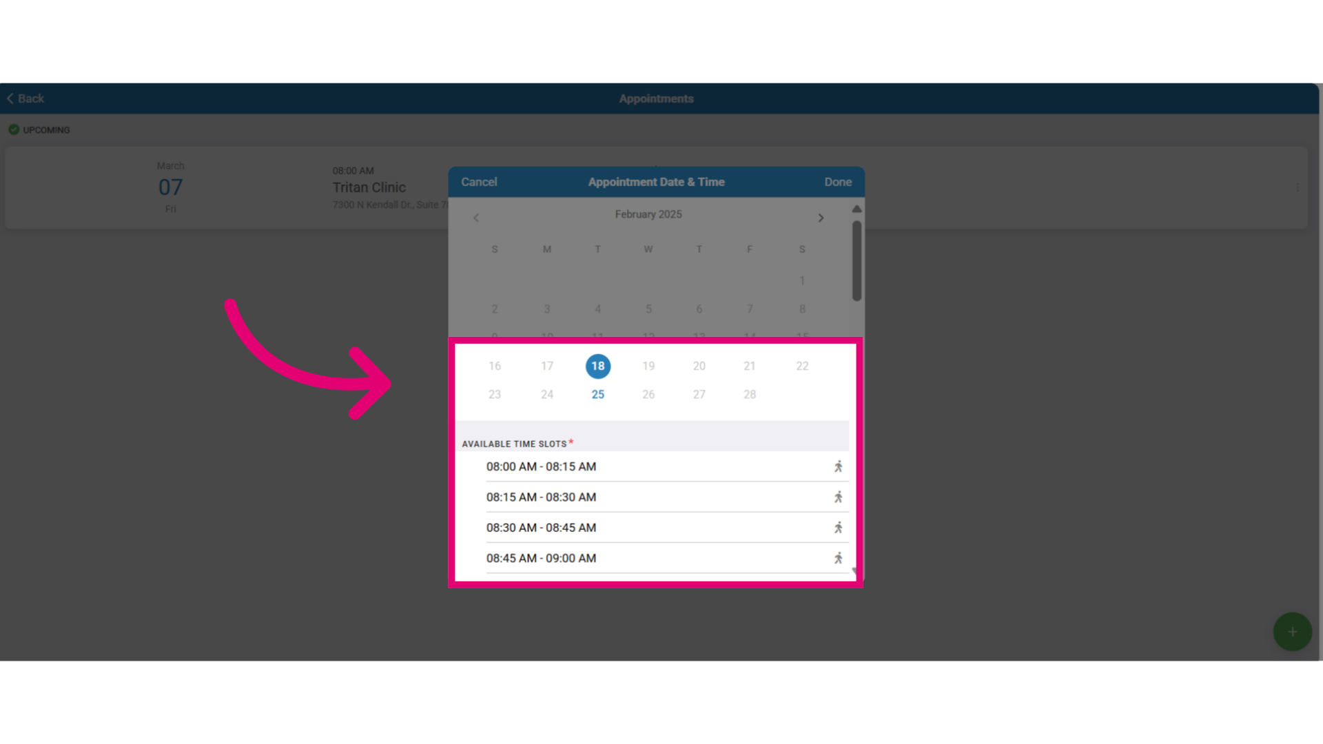 Select an available time for the selected date
