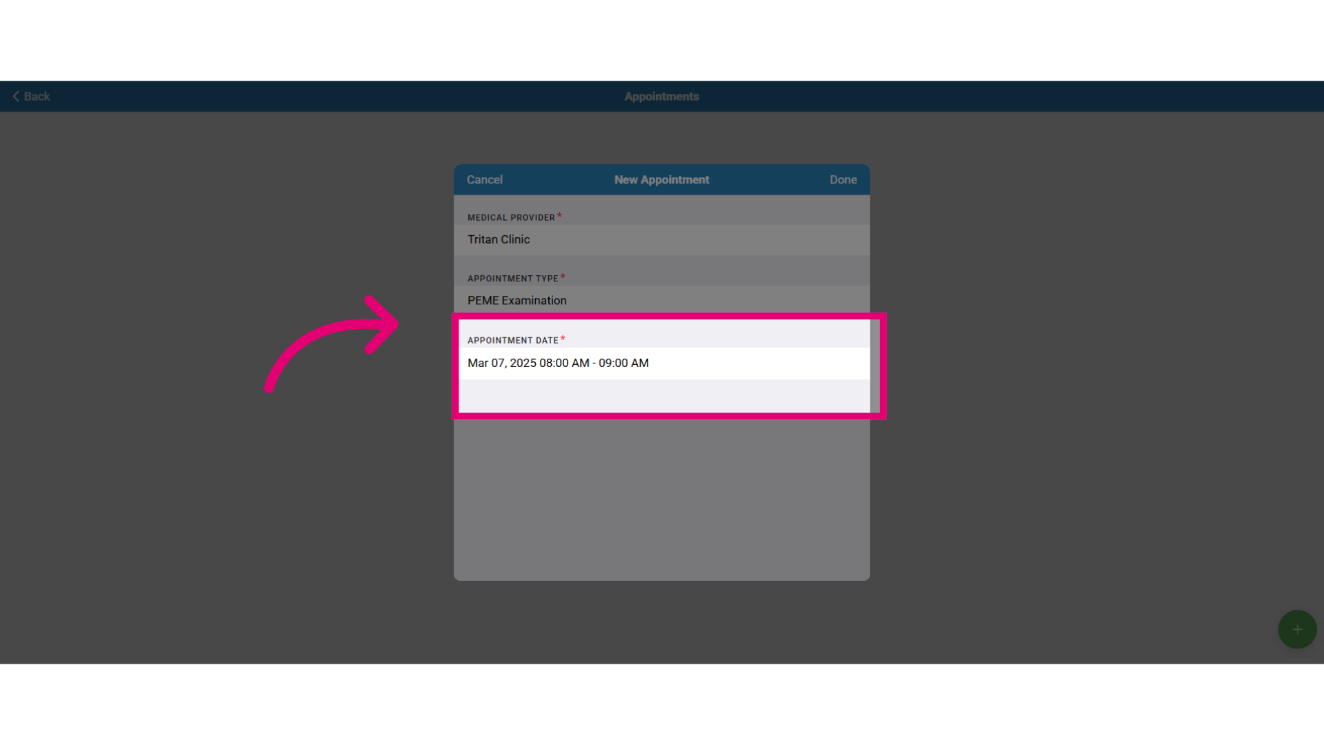 Select the 'Appointment Date'
