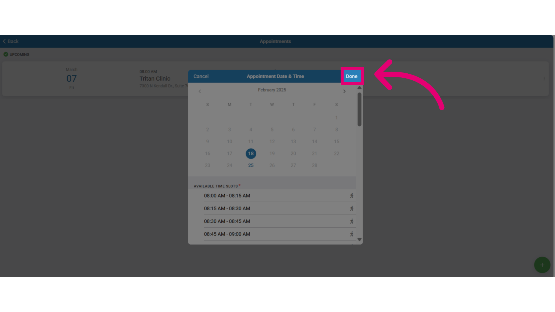 Select 'Done' to add the date and time