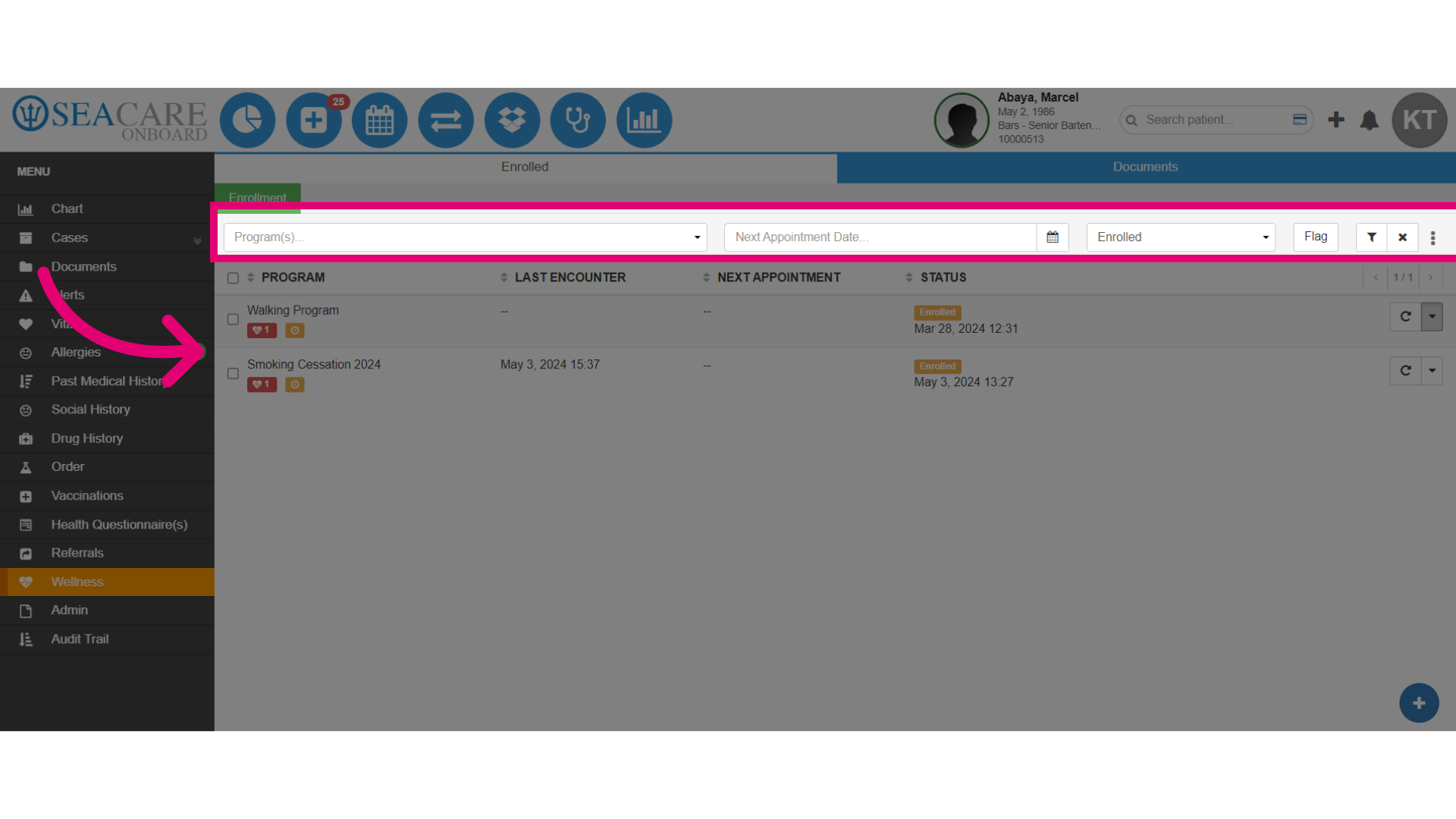 Locate the program using filters