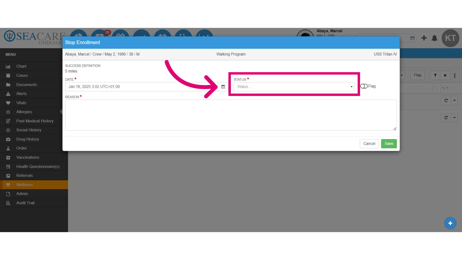 Expand the 'Status' dropdown menu