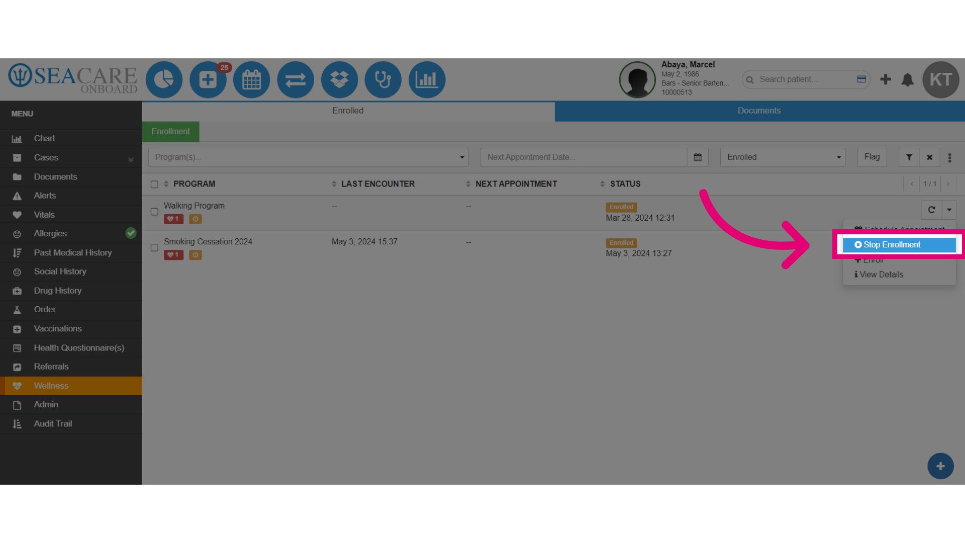 Select 'Stop Enrollment'