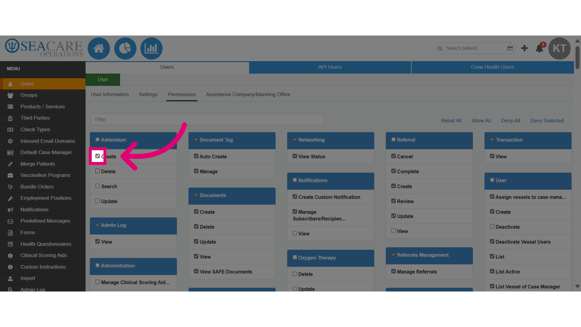 Select a specific permission