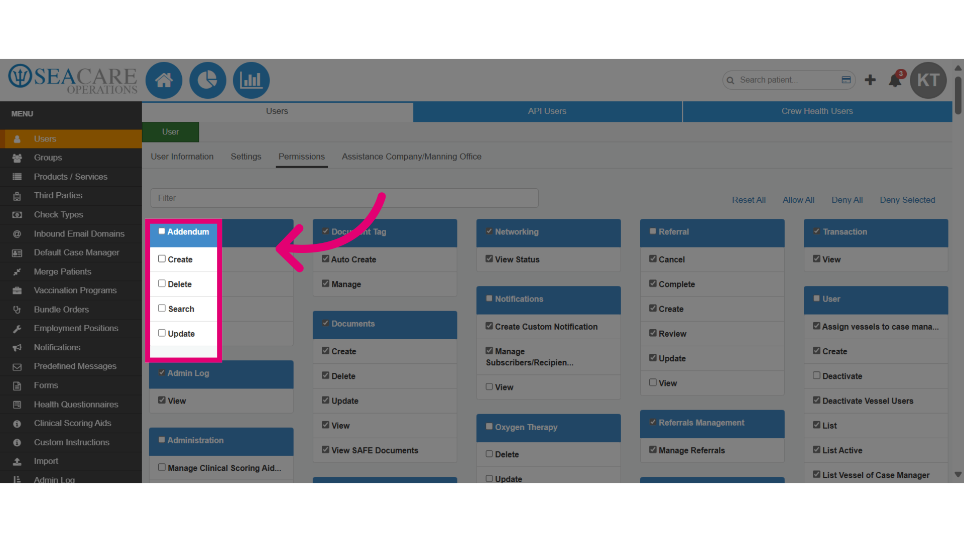 De-select a permission set