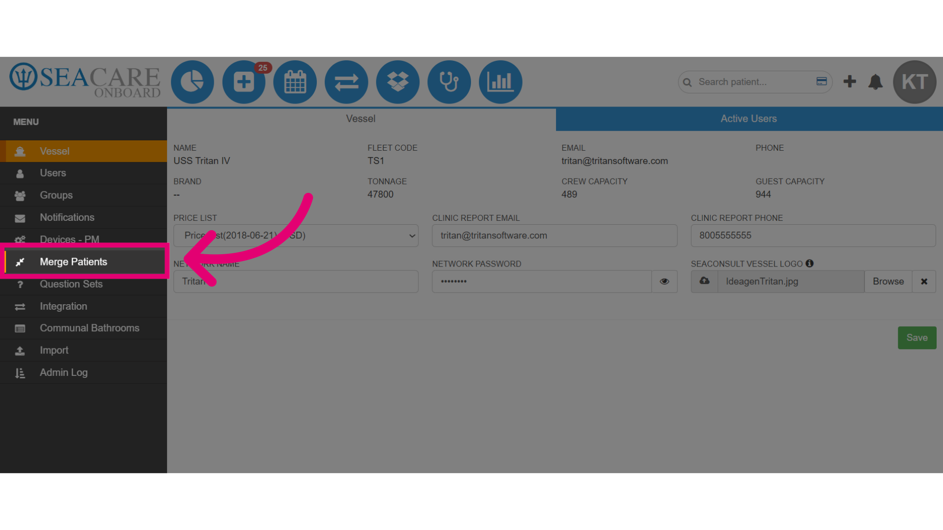 Select 'Merge Patients' to access the module