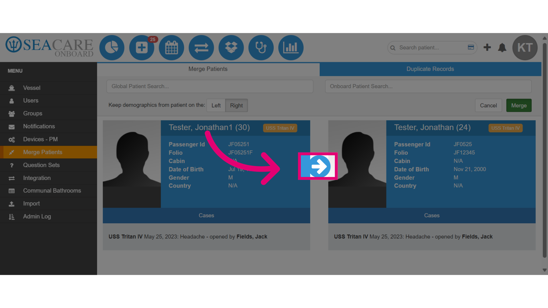 Direction of the merged information