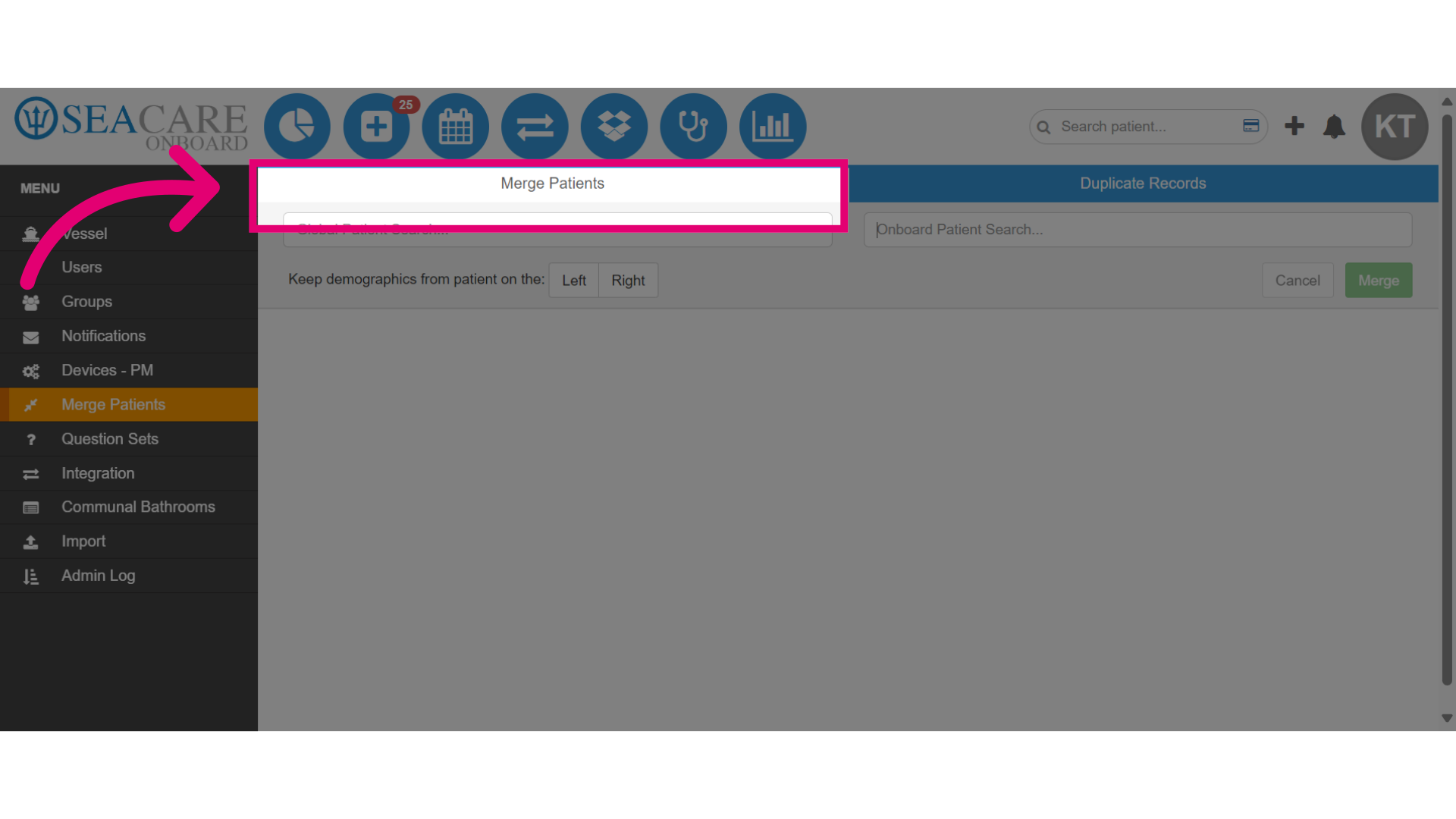 Enter the 'Merge Patients' tab