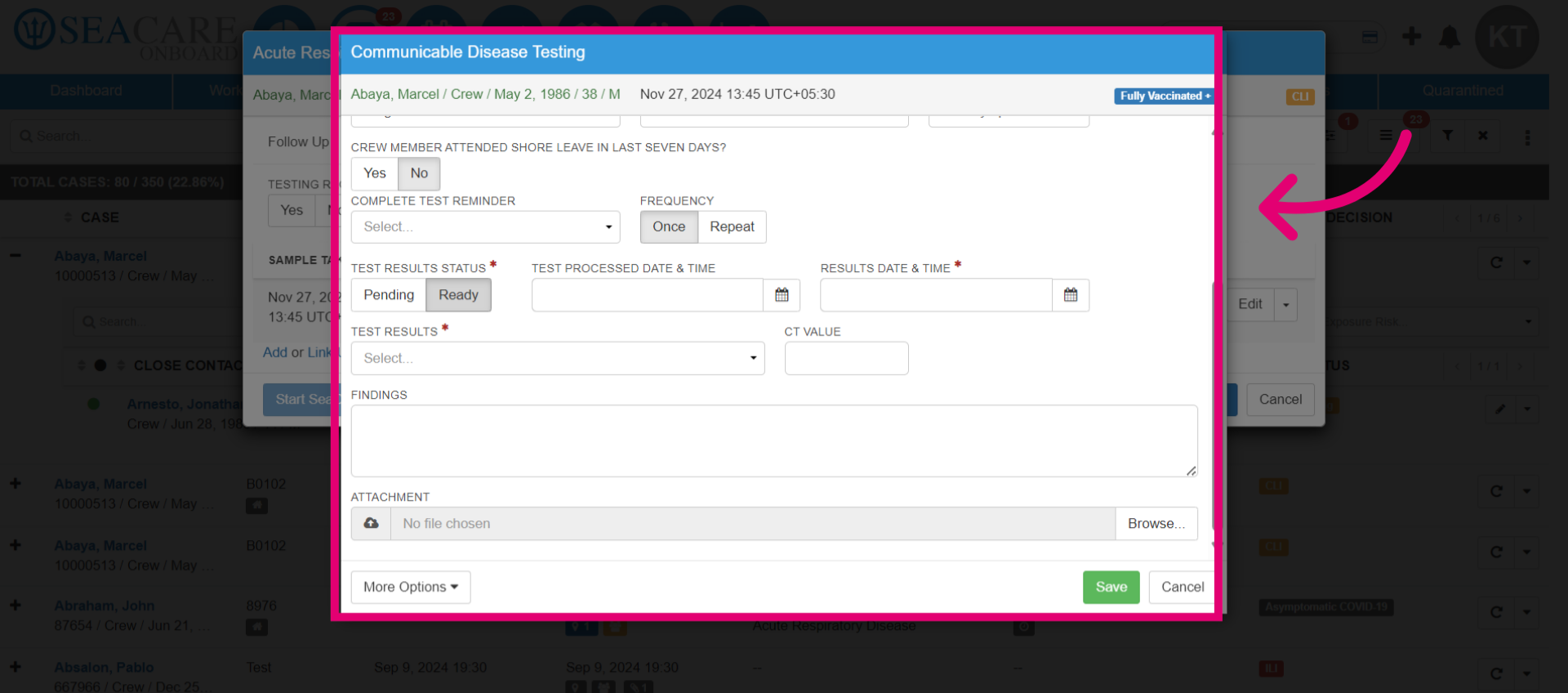 Enter testing results
