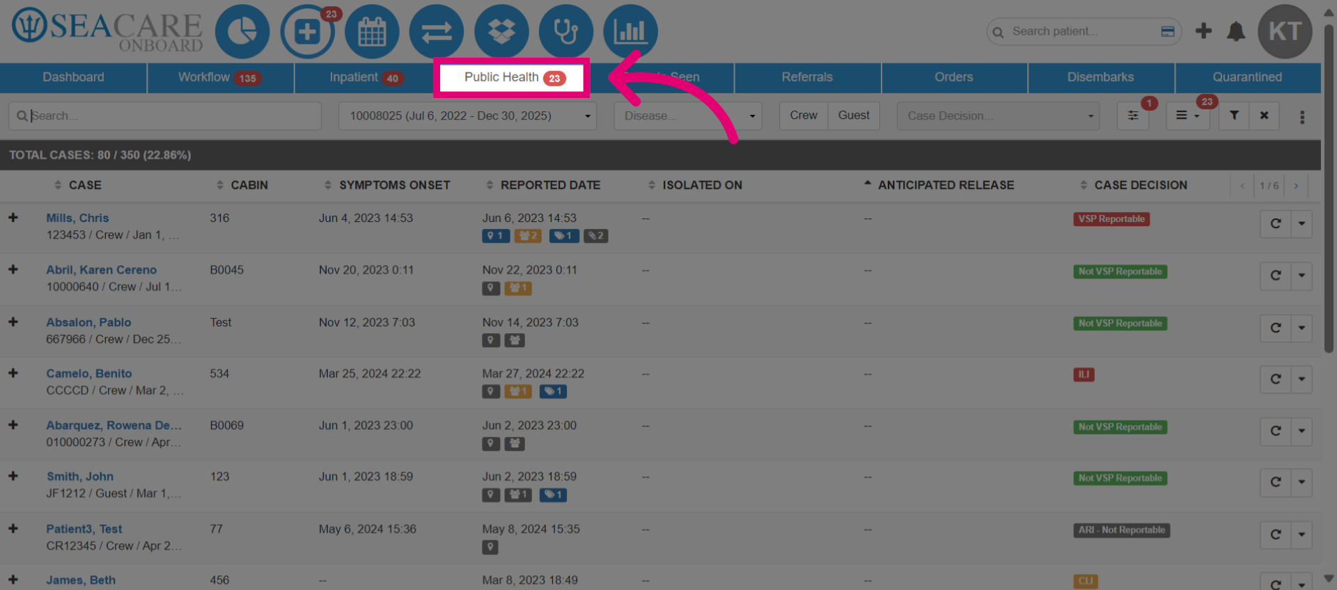 Go to the 'Public Health' Tab