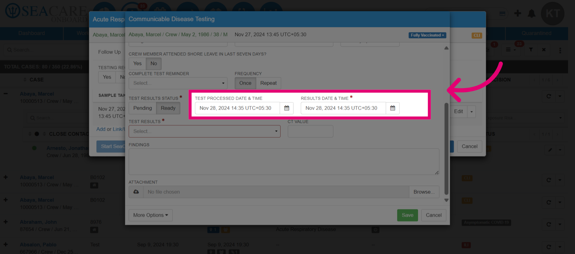 Choose the Test Processed and Results Dates