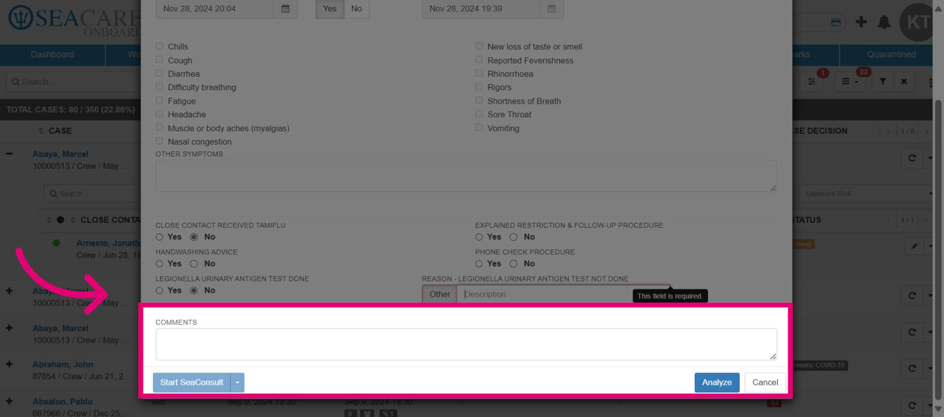 Add comments or start a 'SeaConsult' call