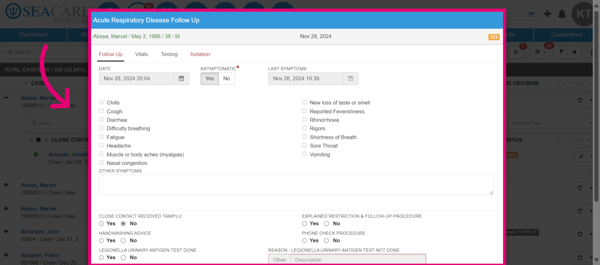Fill in the Follow up details