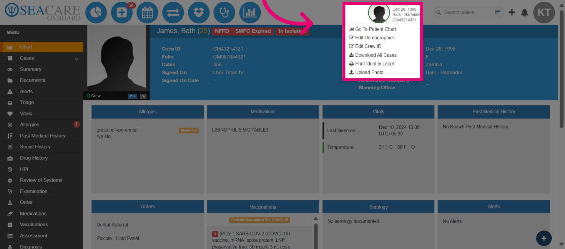 Access the patient chart