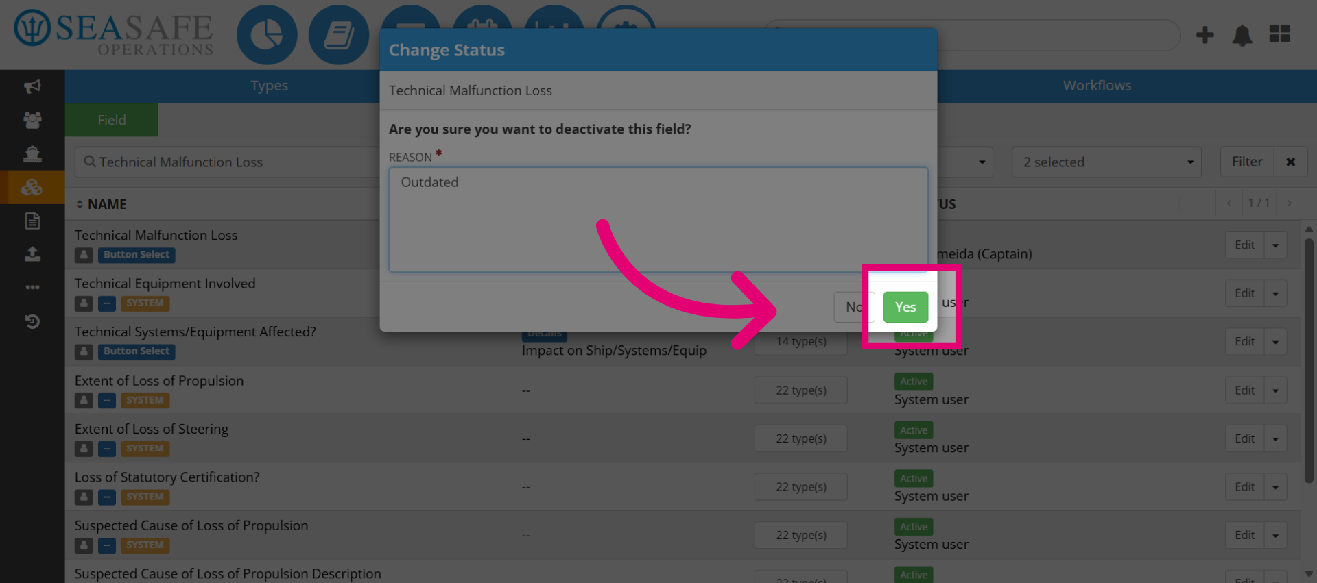 Confirm Status Change