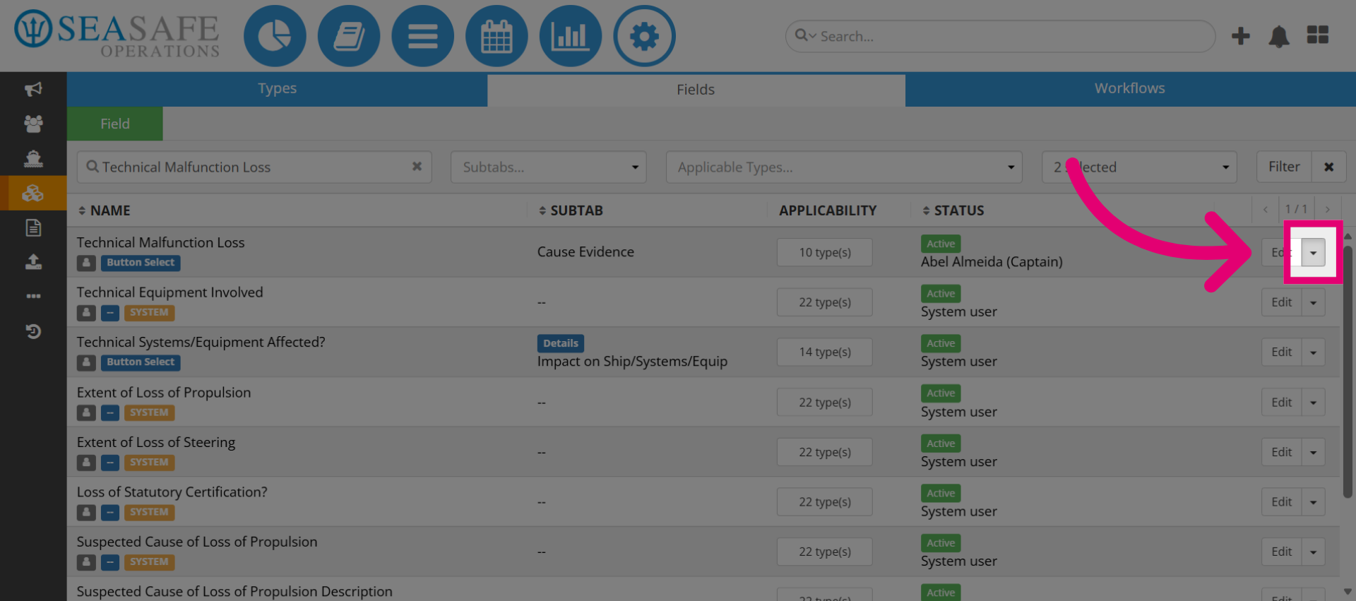 Open Status Dropdown