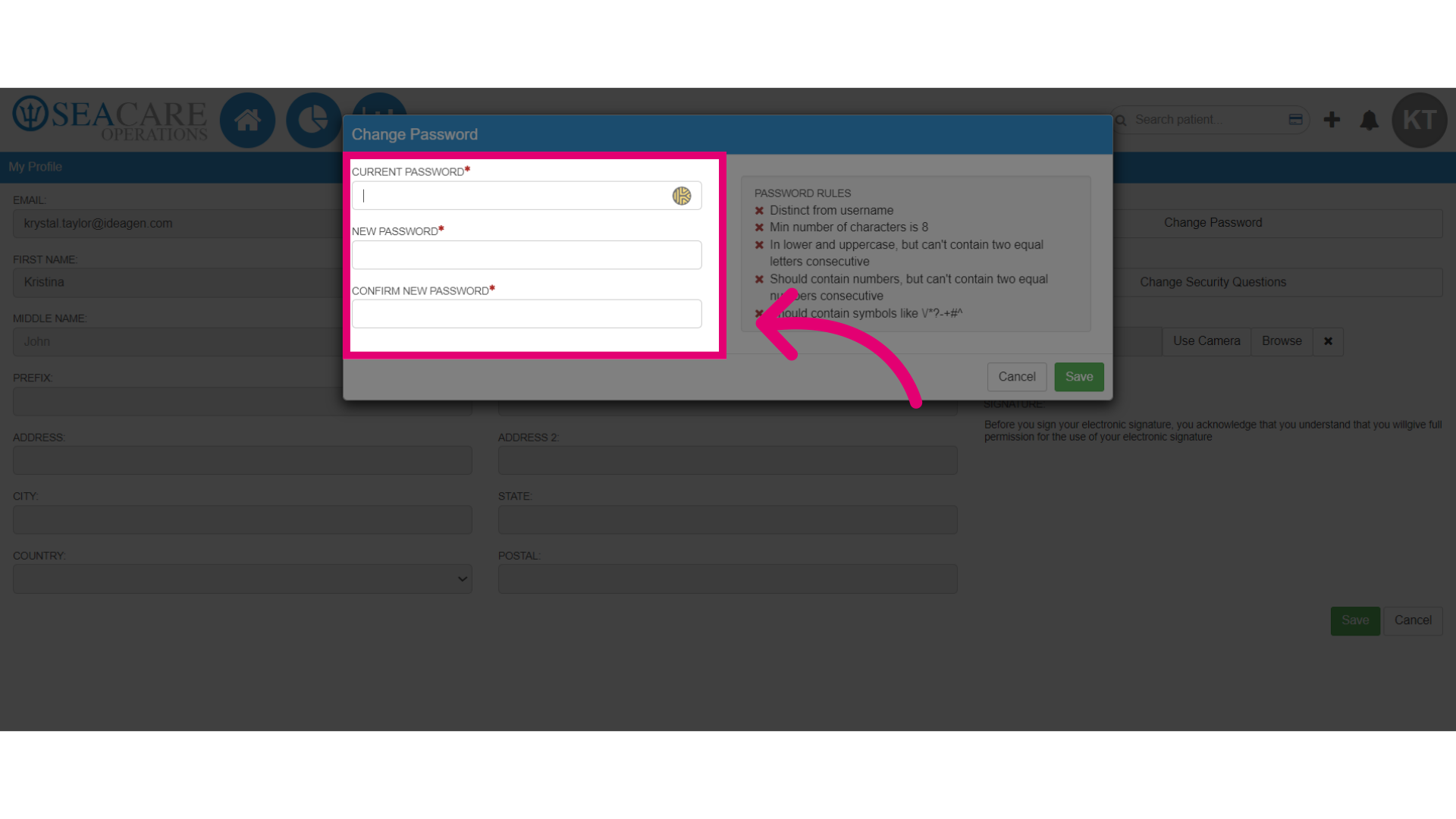Verify your current password and enter a new one