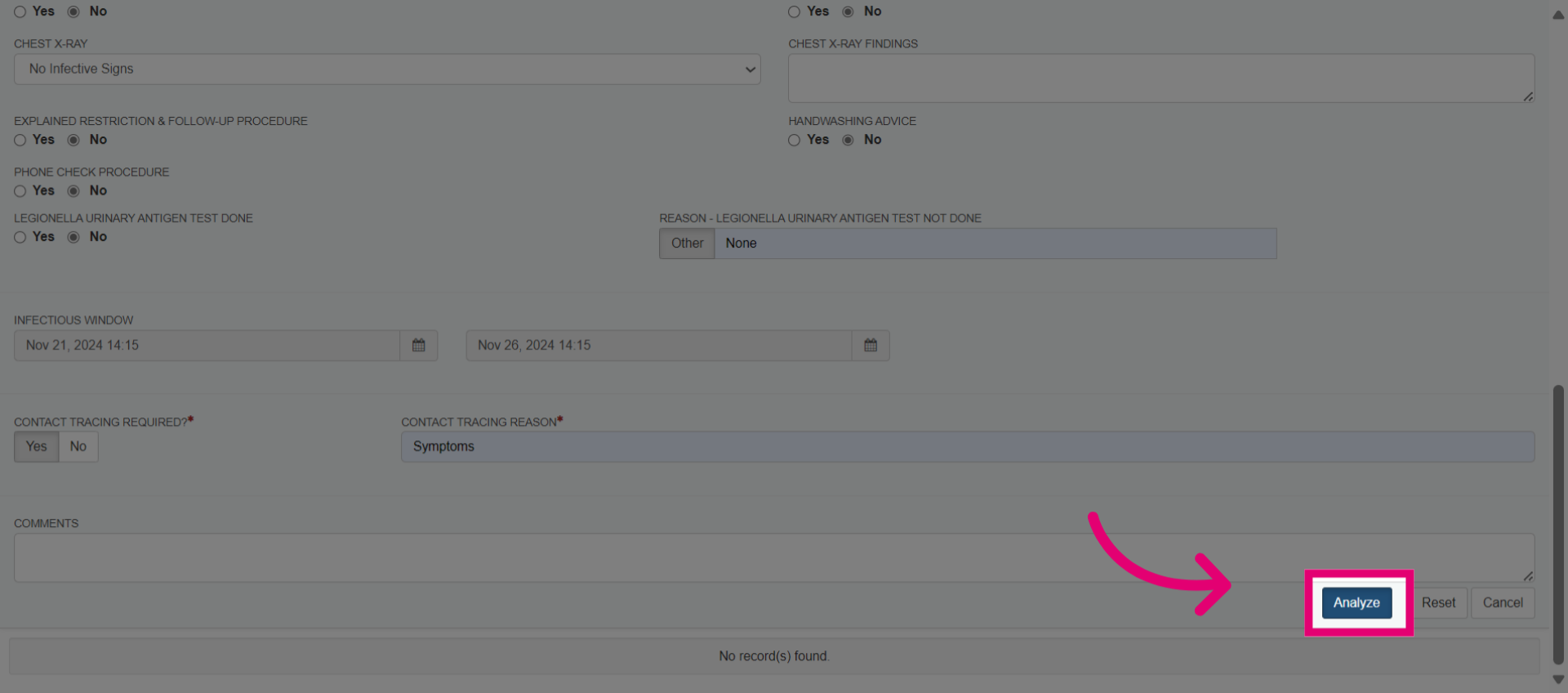 Select 'Analyze' to analyze the case data