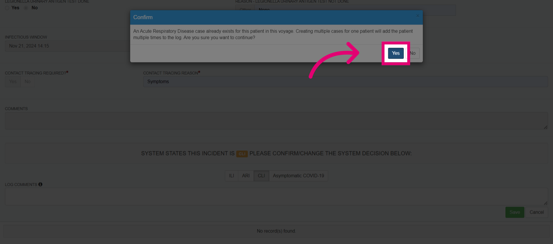 Select&nbsp; 'Yes'