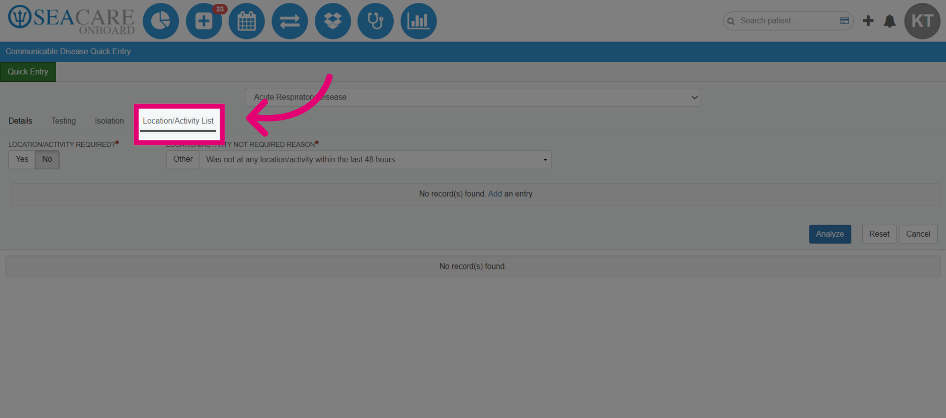 Click the 'Location/Activity' tab
