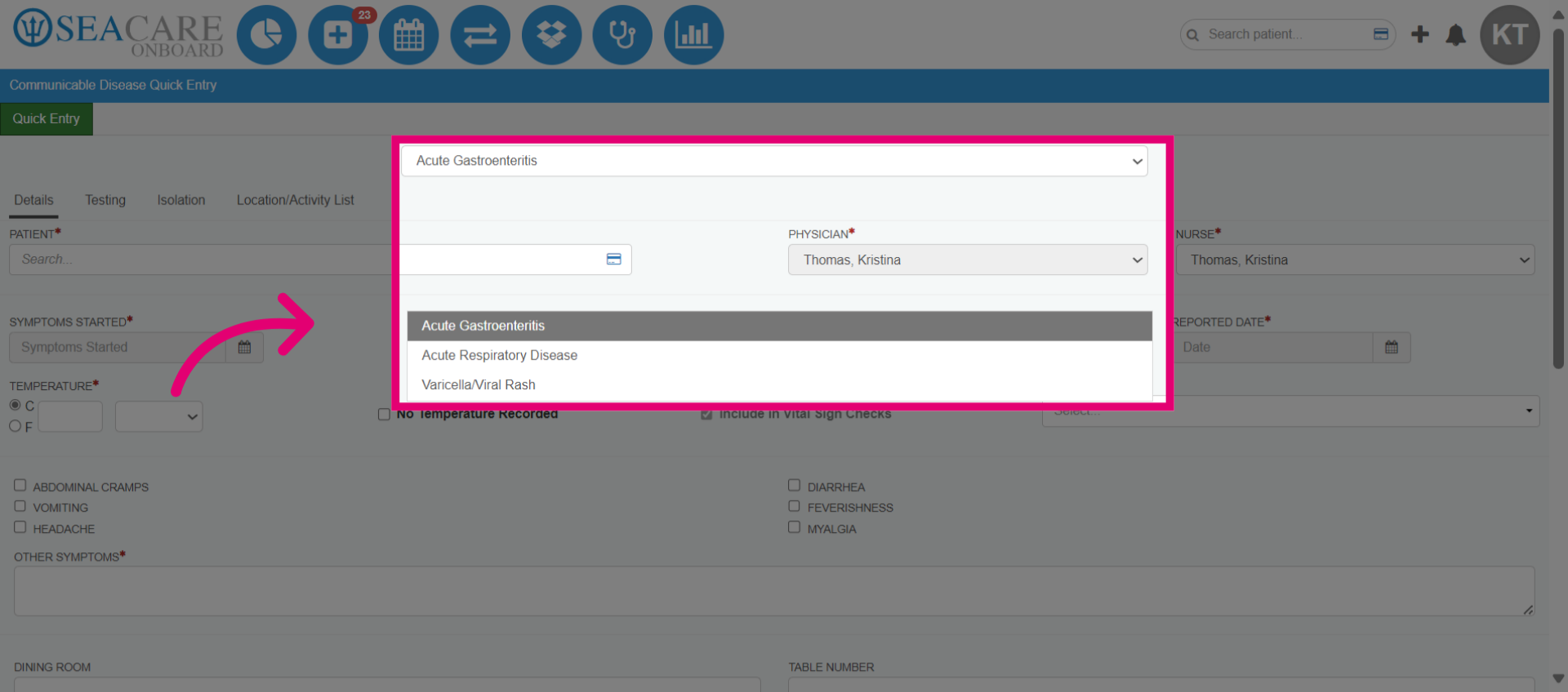 Choose a disease option