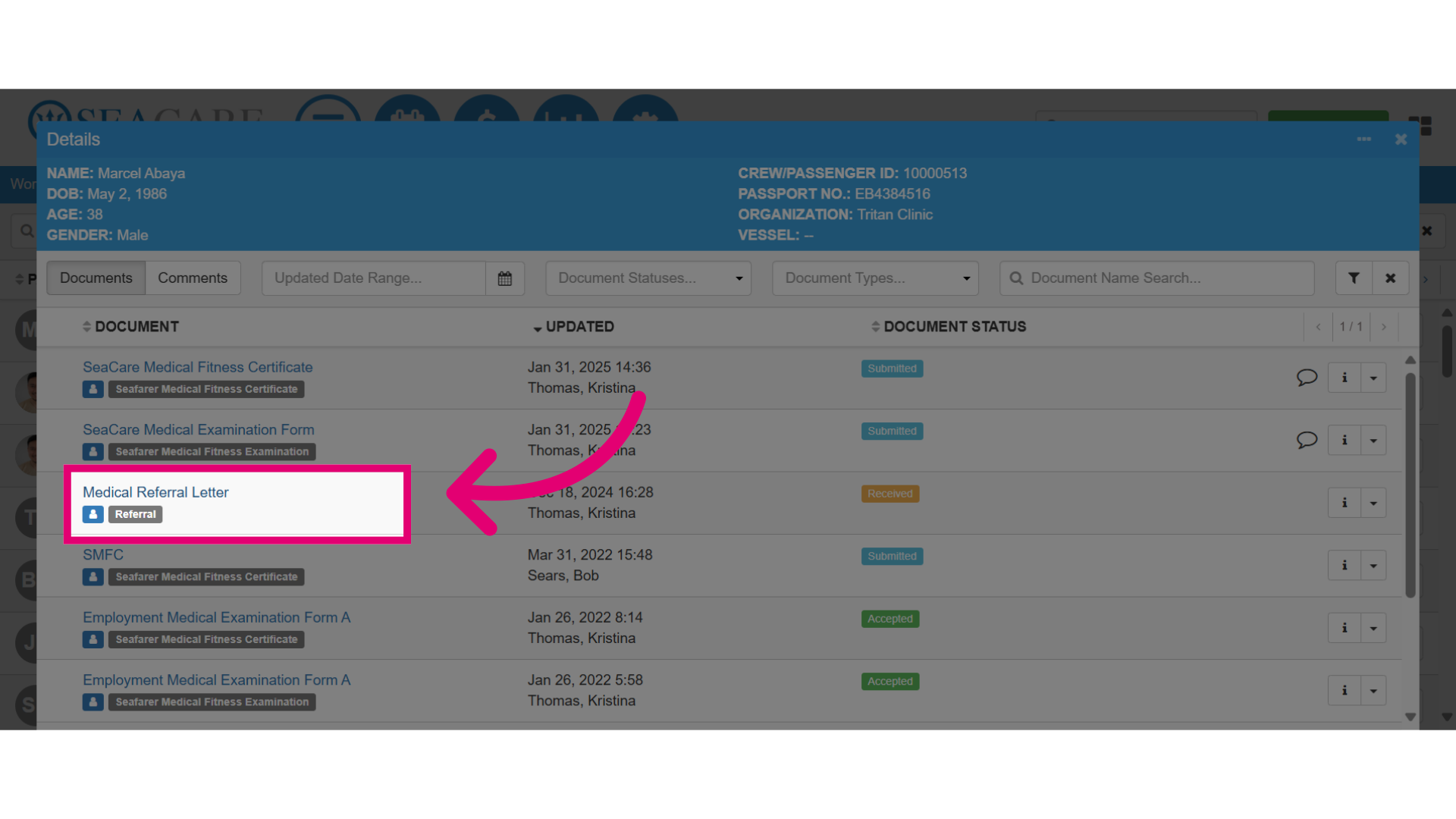 Select the document link to open