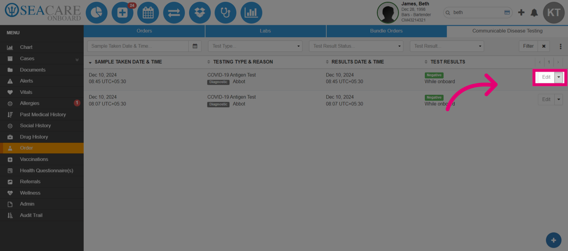 Select the Actions menu