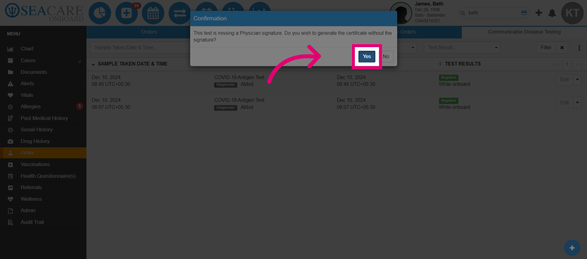 Click 'Yes'