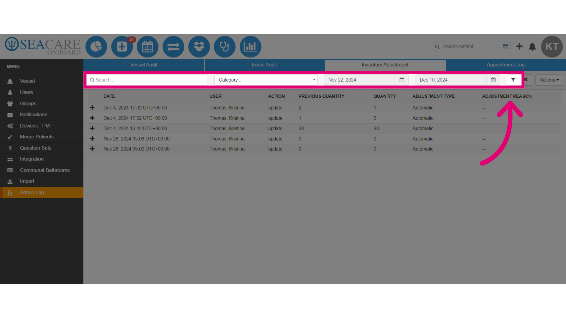 Select Inventory Adjustment