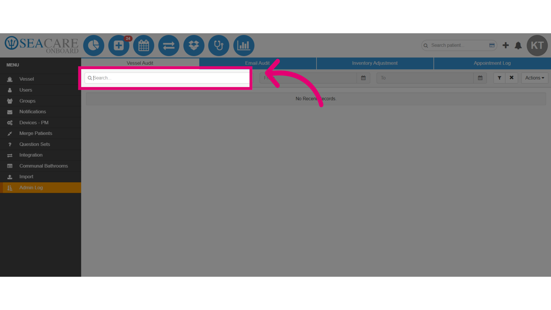 Use the filter bar to search for keywords