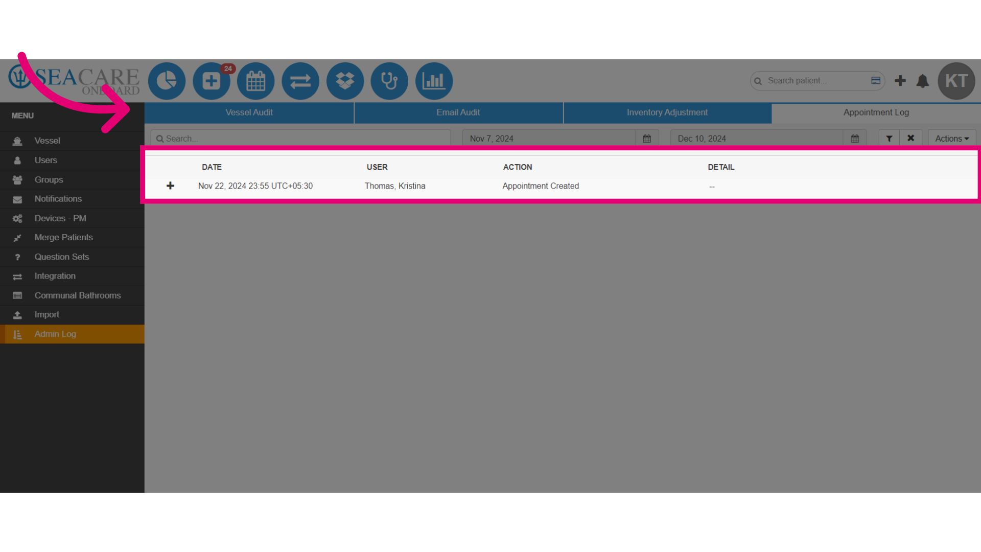 View Appointment Log details