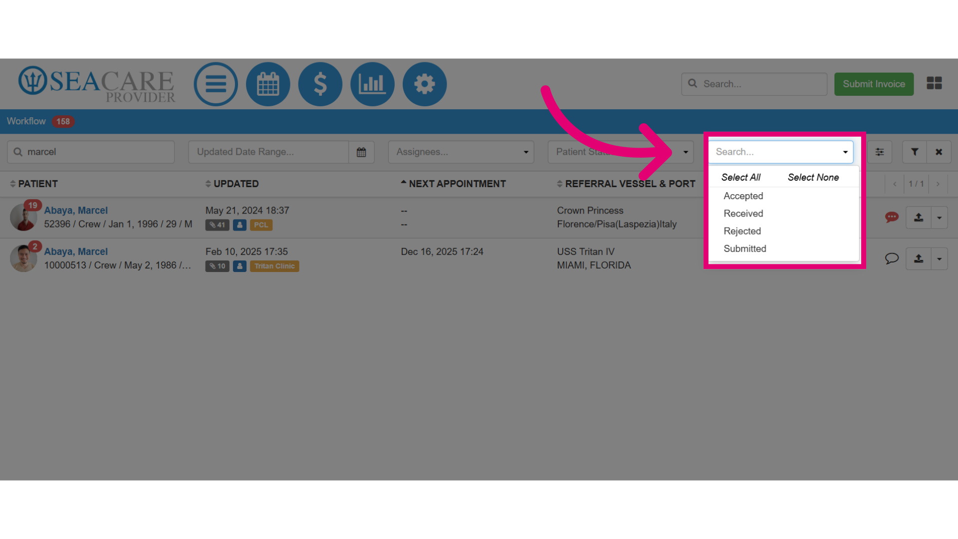 Search by 'Document Status'